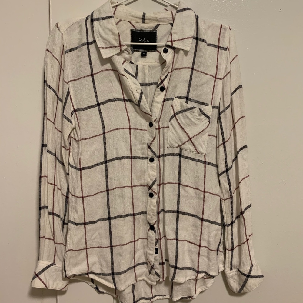 Rails Hunter button down white black red plaid XS